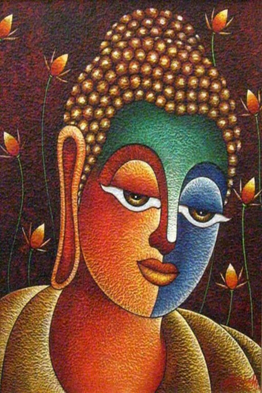 Abstract Buddha Canvas Painting Framed Tushaco Handicrafts   5A 2 Scaled 510x765 