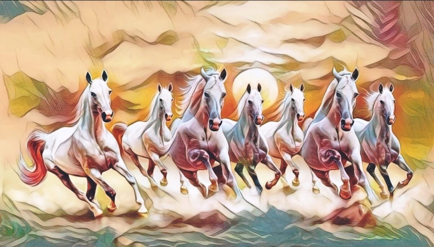 Multicolor Seven Horses Canvas Painting As Per VASTU in Right Direction ...