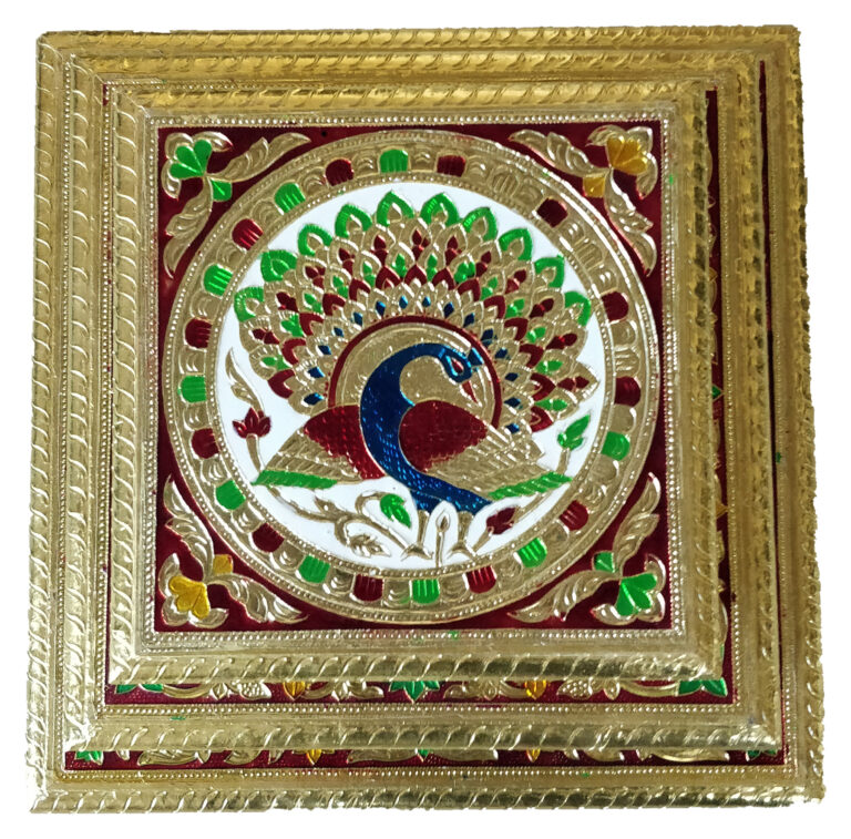 Peacock Golden Meenakari Work Wooden Pooja Chowki, Pooja Bajot, Gift ...